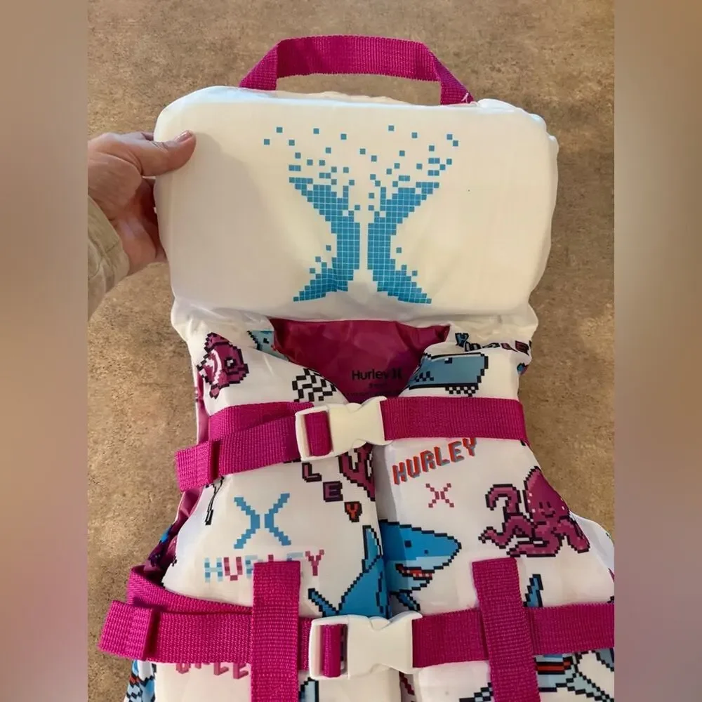 Hurley Kids' Life Jacket with Pink Straps, Size Small Under 25lbs NWOT